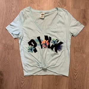 Victoria's Secret PINK tropical floral embroidered V-neck t-shirt